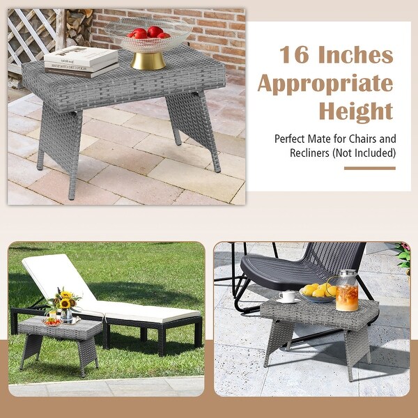 Gymax Folding Rattan Wicker Coffee Side Table Patio Garden Poolside