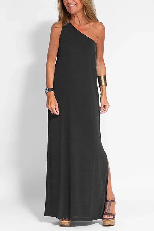 One Shoulder Maxi Dress with Side SplitClistos