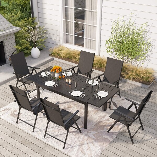 7/9Piece Patio Dining Set,1X Expandable Table,6/8 Folding Textilene Chairs
