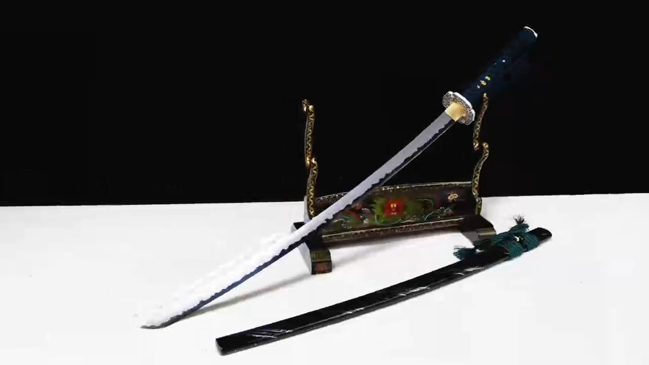 Handmade Katana 9260 Spring Steel Frost Wind Black White Blade Full Tang