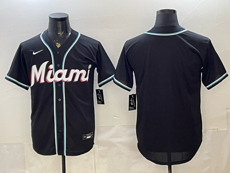 Men's Miami Marlins Fashion Replica Black Out Jersey
