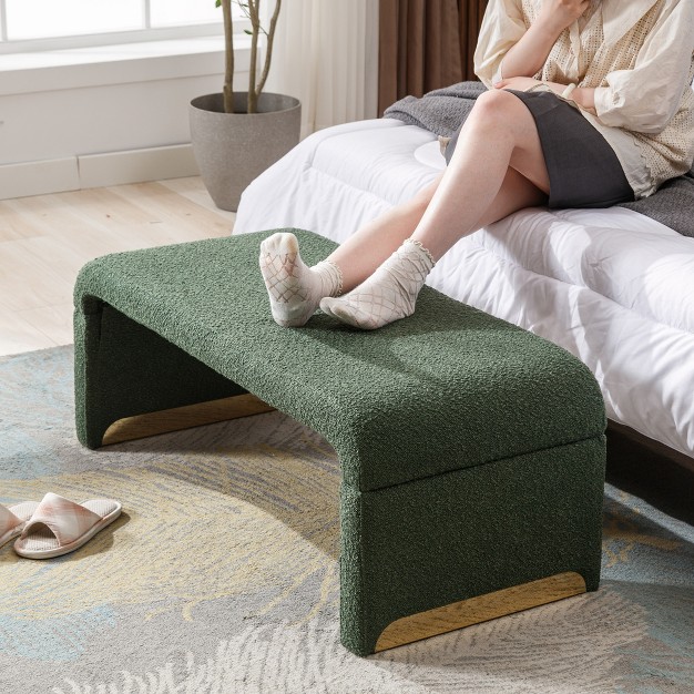 Boucle Fabric Upholstered Waterfall Bench With Gold Metal Legs maison Boucle