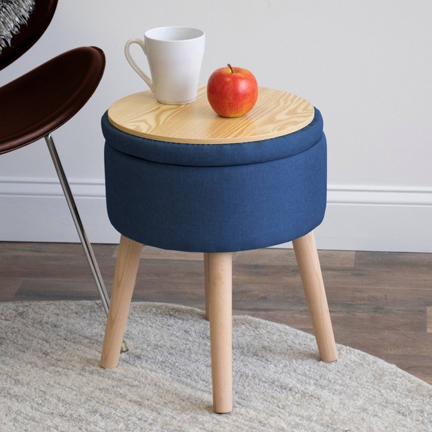 Round Storage Ottoman With Reversible Tray Cover Navy Humble Crew