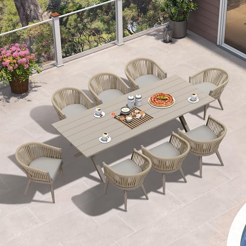 PURPLE LEAF 7 Pieces Outdoor Dining Set with Patio Aluminium Dining Table and Wicker Rattan Chairs Modern Furniture Cushions Sets for Backyard Indoor Decor Kitchen Champagne
