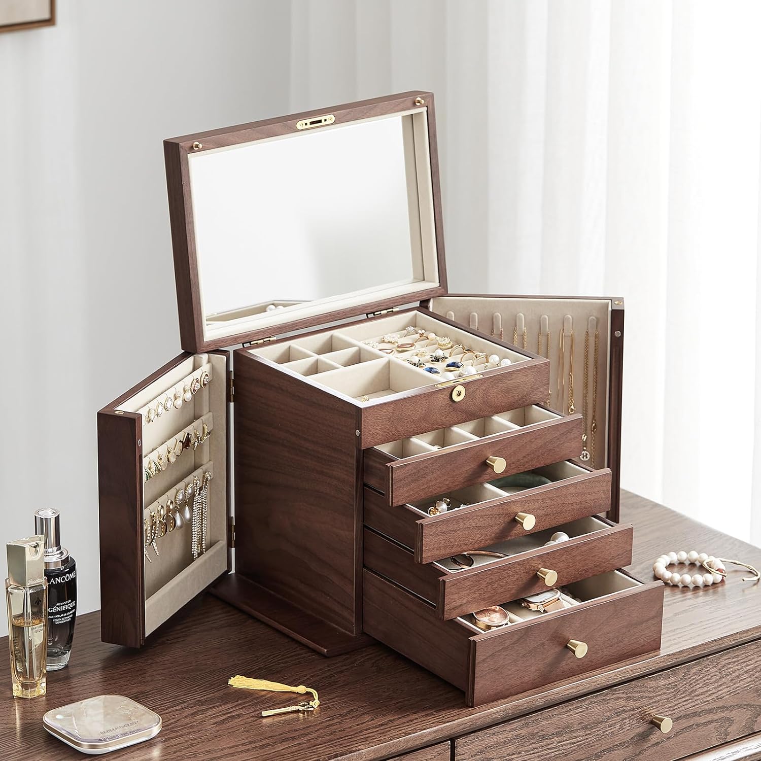 Black walnut jewelry box, 5 layers of solid wood