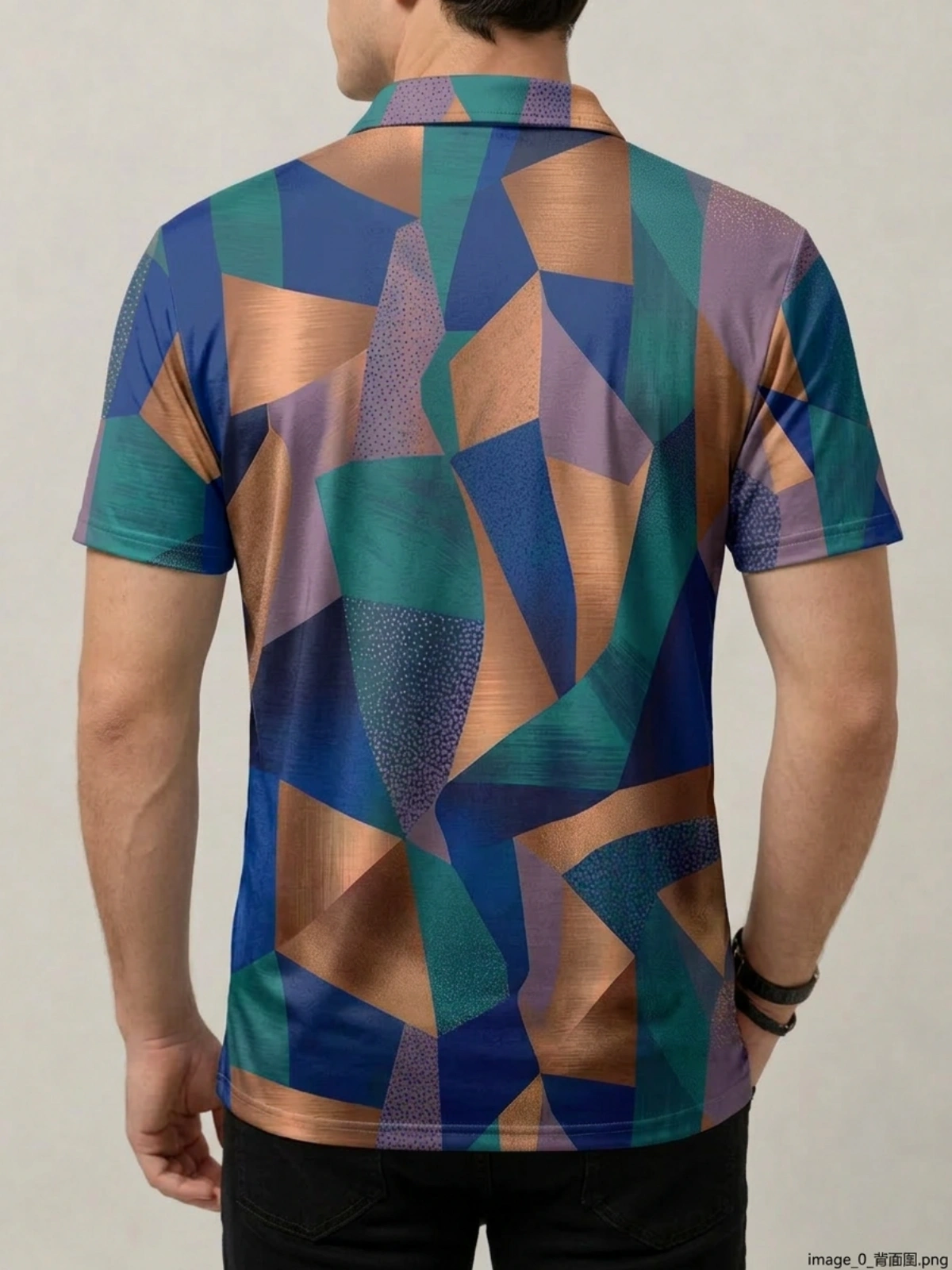 Teal Copper Purple Abstract Geometric Print Short Sleeve Golf Polo Shirt