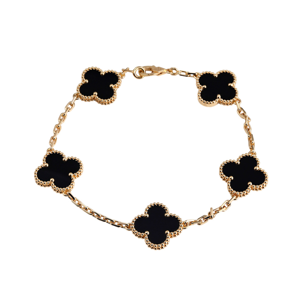 Van Cleef & Arpels Vintage Alhambra 5 Motifs Bracelet 18K Yellow Gold Onyx VCARA41300