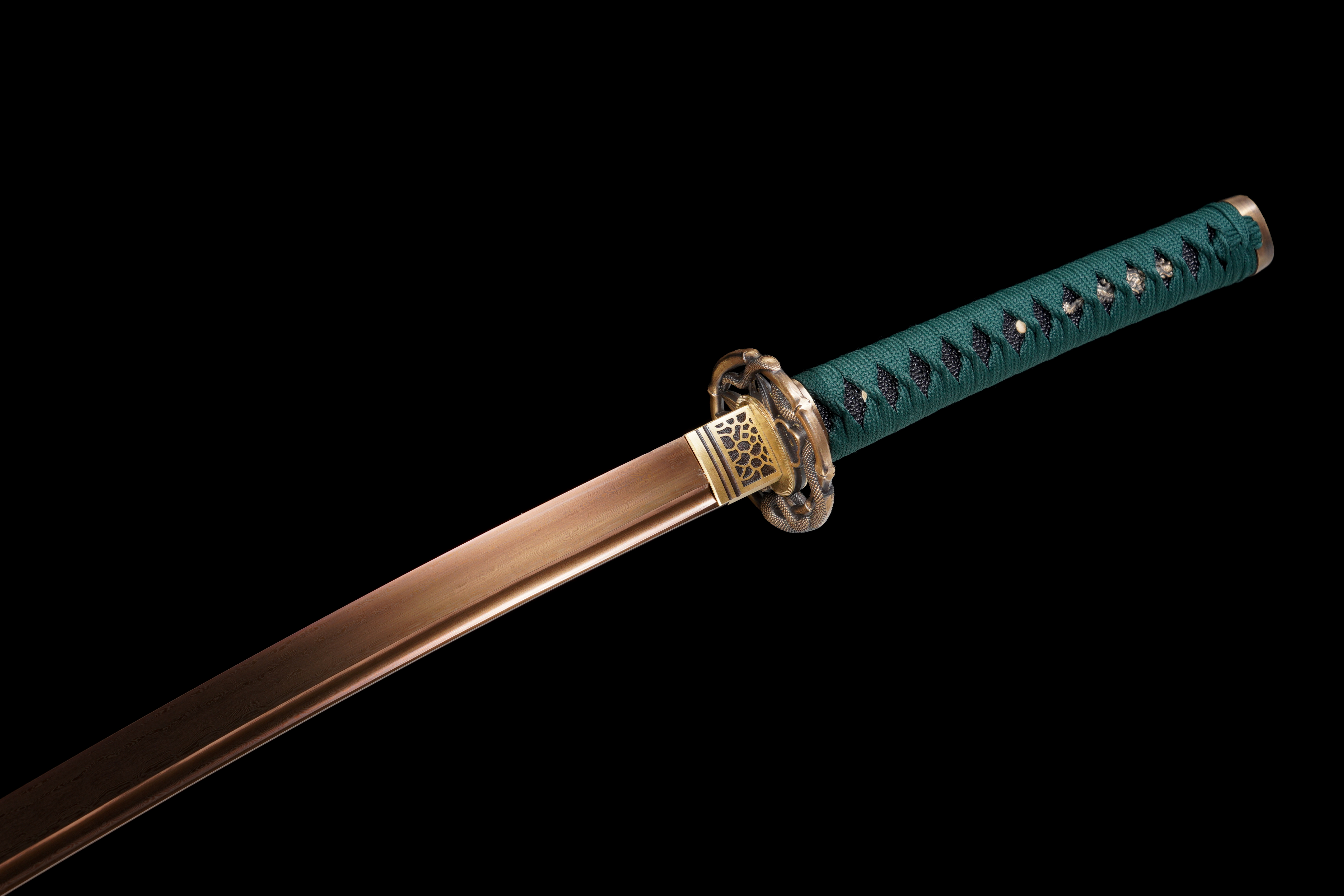 Handmade Katana Damascus Gold Blade Copper Tsuba Jade Shadow Full Tang