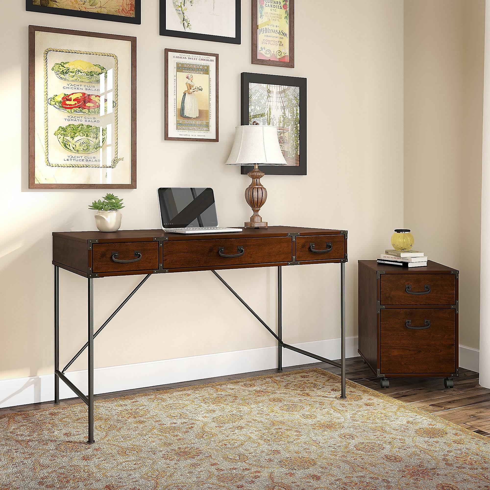 Kathy Ireland Home by Bush Furniture Ironworks 48W Writing Desk and 2 Drawer Mobile File Cabinet, Coastal Cherry