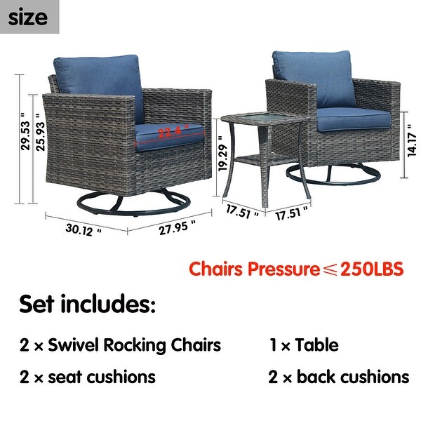 OVIOS Wicker Swivel Rocking Chair 3piece Set