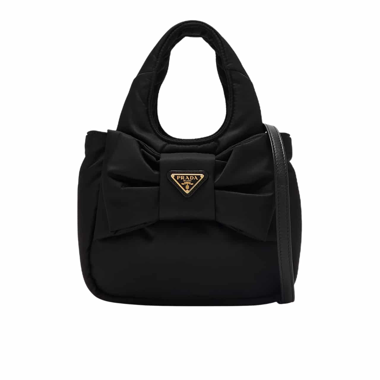 Prada Re Nylon And Nappa Leather Mini Bag With Bow Black 20Cm