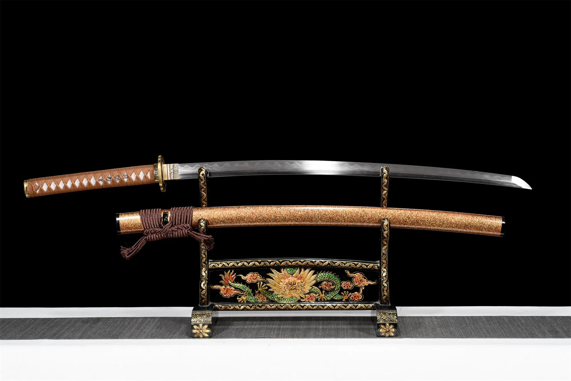 Folding Steel Katana – Clay Tempered, Golden-Brown, Full Tang