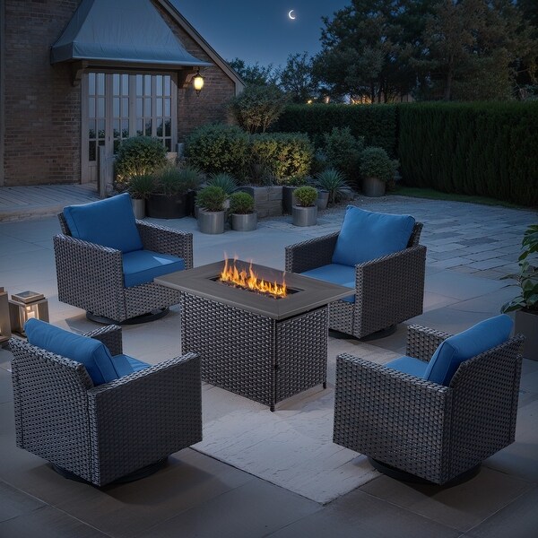 4 Outdoor Swivel Rocker Glider Chairs with Propane Fire Pit Table