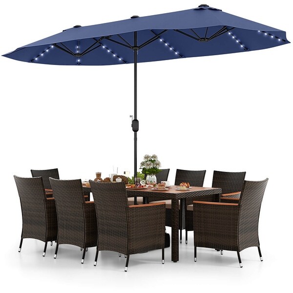 Costway 11 PCS Patio Dining Set with 15ft DoubleSided Patio Umbrella