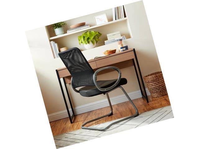 Boss Office Products Mesh Back Guest Chair with Pewter Finish in Black