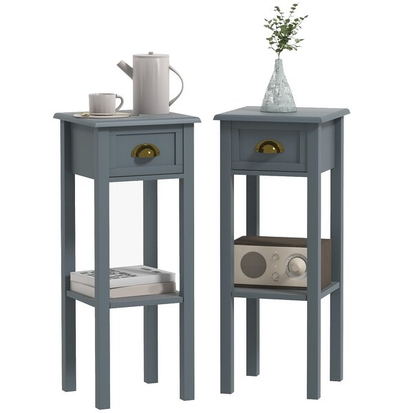 HOMCOM 2Tier Side Table with Drawer,Narrow End Table with Bottom Shelf,for Living Room,Set of 2,Black