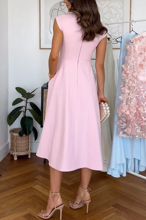 Tailored Midi Dress with Cap Sleeves & Fit-and-Flare SilhouetteClistos