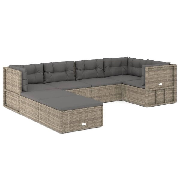 vidaXL 6 Piece Patio Lounge Set with Cushions Gray Poly Rattan