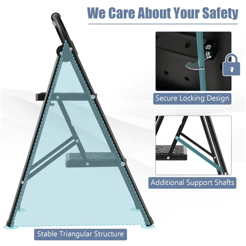 Two-Step Folding Stool – Wide Anti-Slip Pedals and Compact Portable Design
