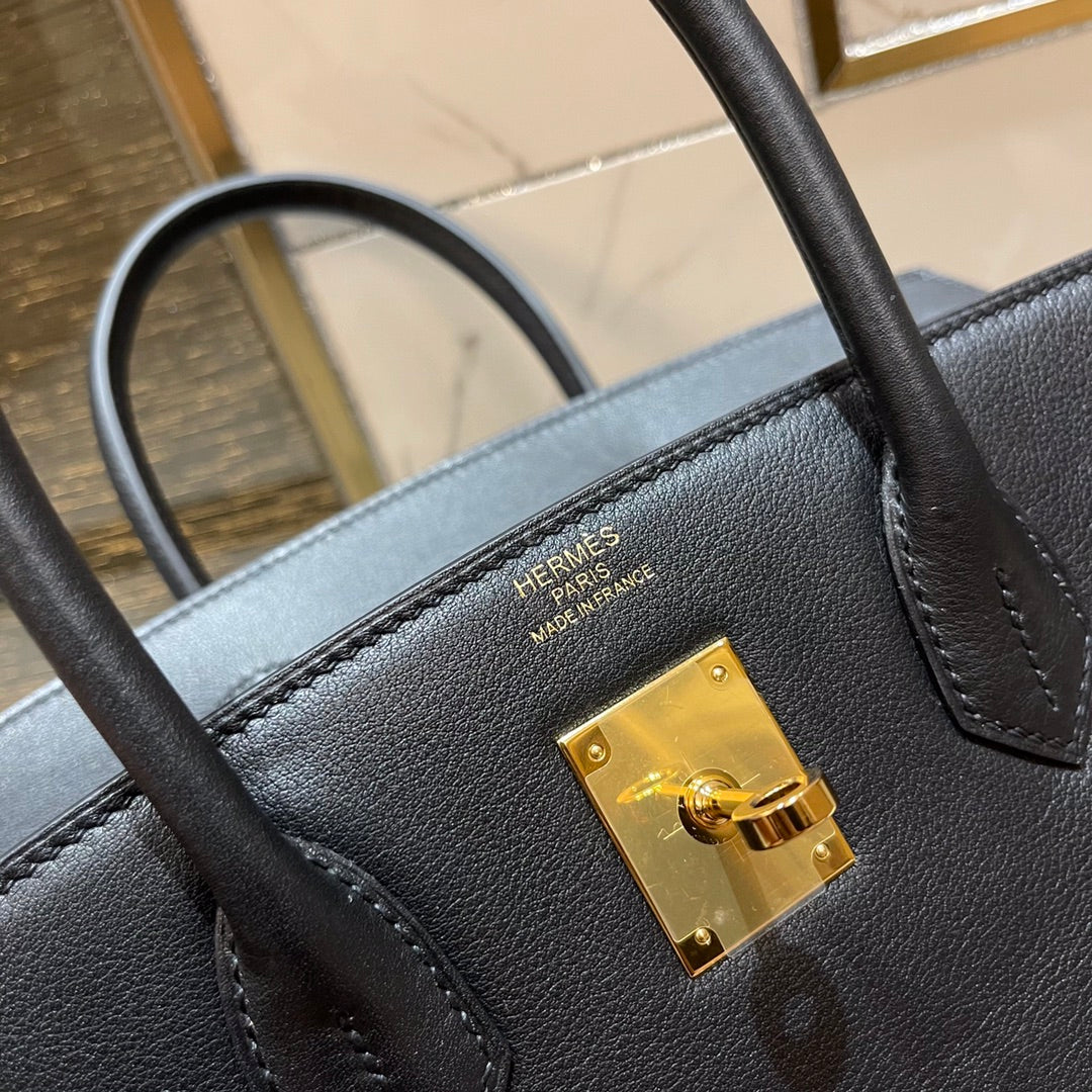 Hermes Birkin 25Cm Black Swift Leather Gold Hardware
