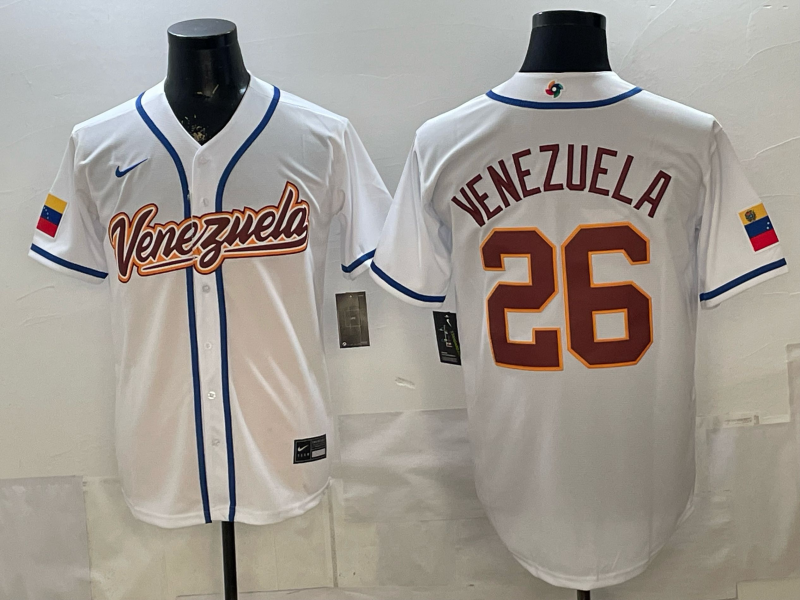 Men's Venezuela Baseball #26 White 2026 World Baseball Classic Stadium Jersey