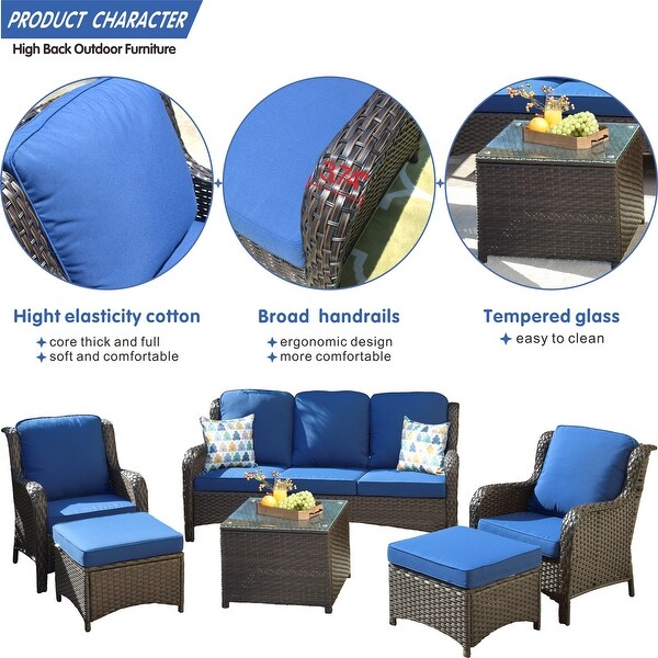 OVIOS 6piece Conversation Wicker Sectional Set with Table
