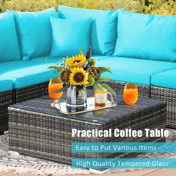 7PCS Patio Rattan Furniture Set Sectional Sofa Garden Cushion