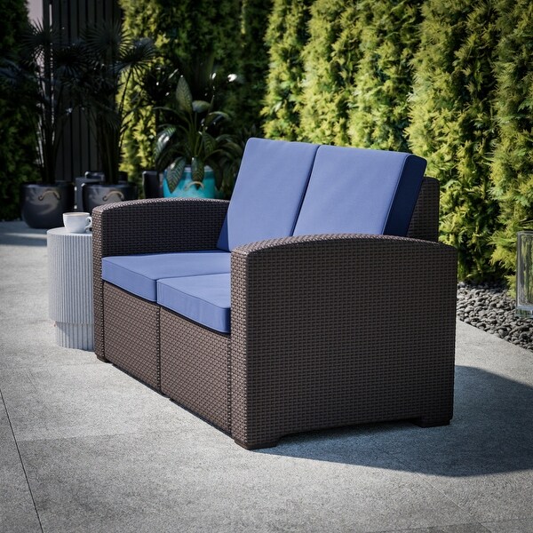 Faux Rattan Loveseat with AllWeather Cushions