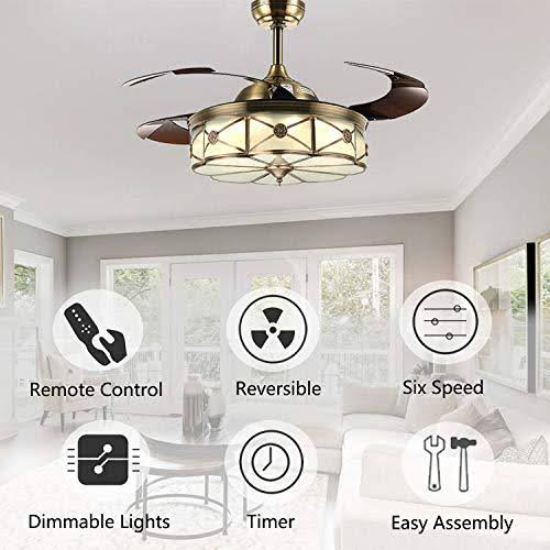Moooni 36 inch Reversible Retractable Ceiling Fan with Lights and Remote Dimmab