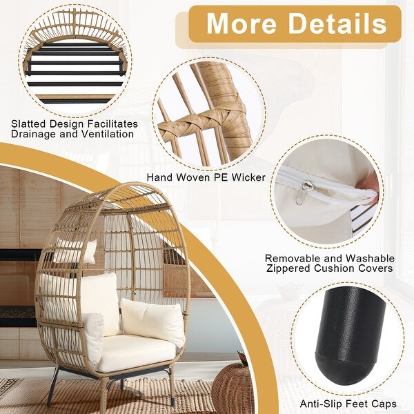 Patio Wicker Egg Chair with Beige Cushion