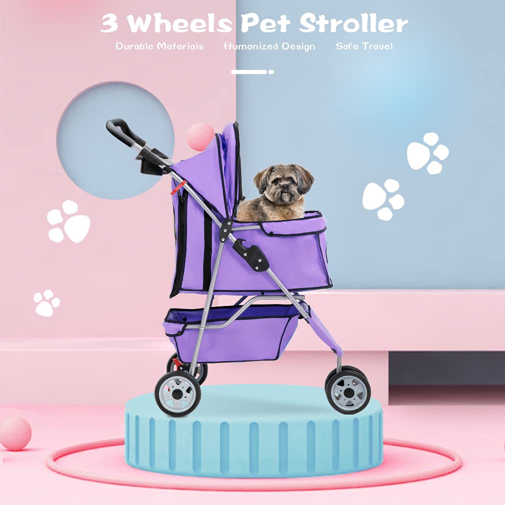 BestPet 3 Wheel Collapsible Pet Stroller,Purple