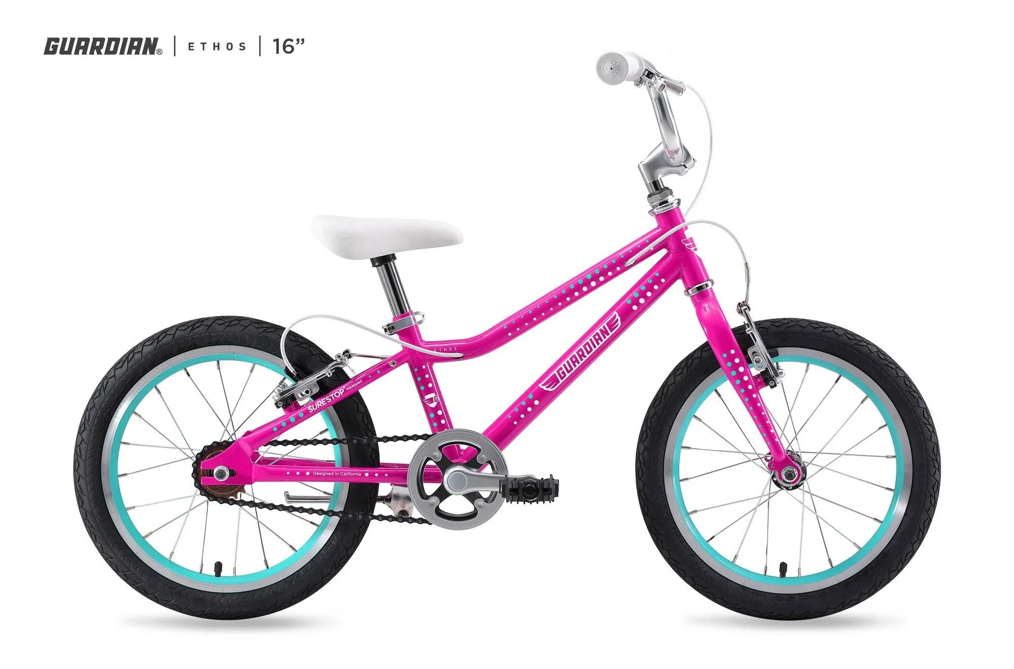 Guardian Bikes - 16 inch Kids Bike for Ages 4-6 - Pink/Aqua
