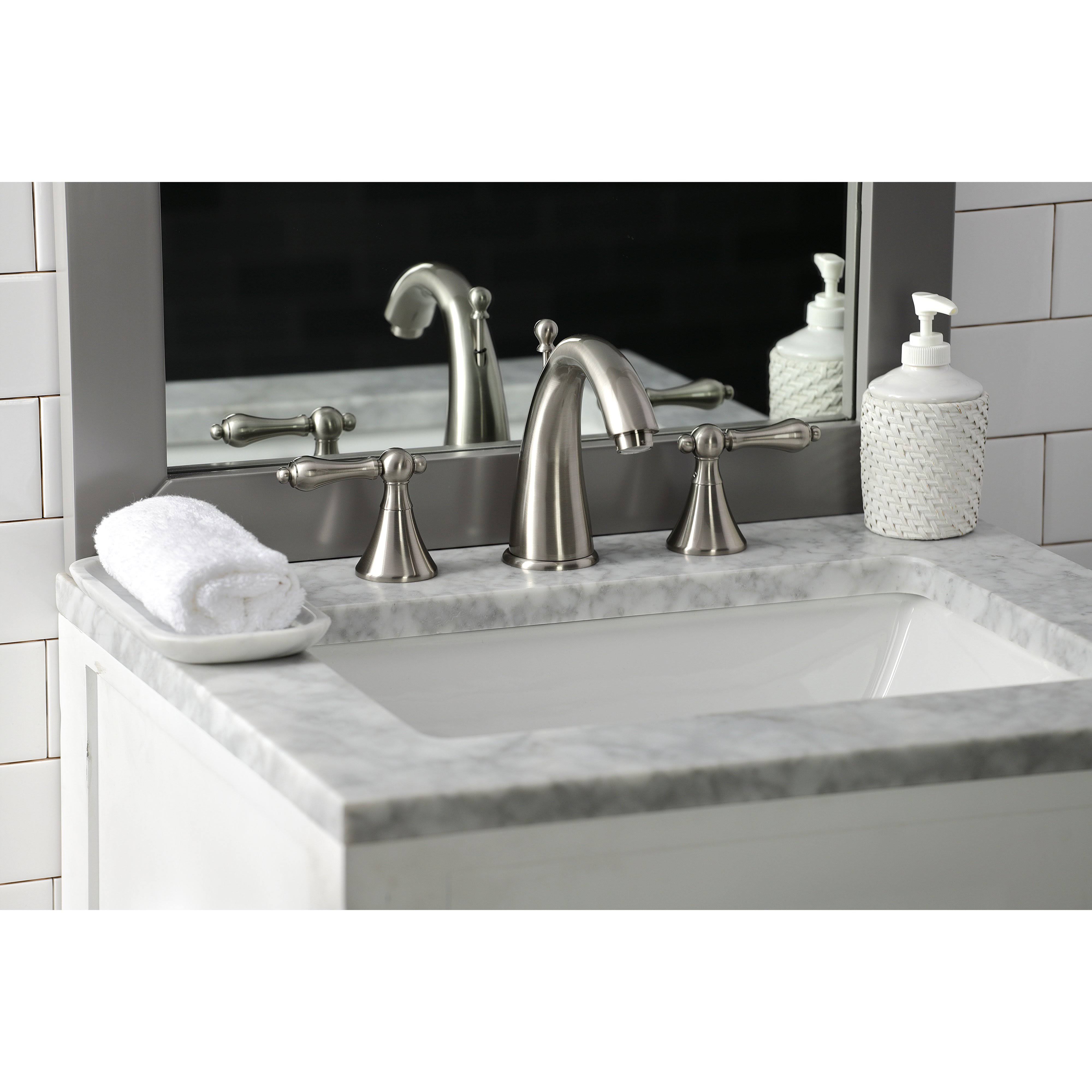 Kingston Brass Naples 8-Inch Widespread Bathroom Faucet with Brass Pop-Up - Brushed Nickel KS2978AL