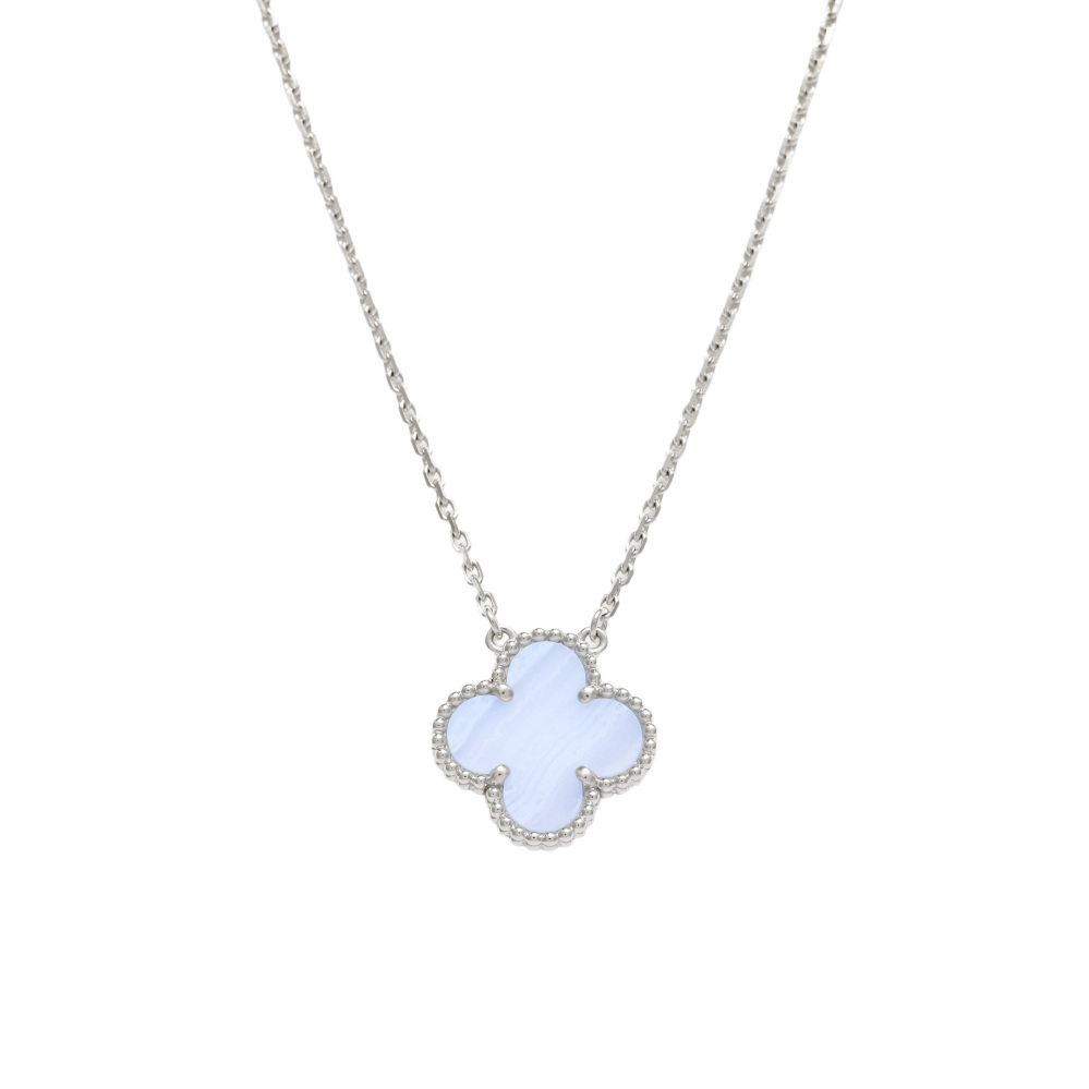 Van Cleef & Arpels Vintage Alhambra Necklace 18K White Gold Chalcedony VCARD34900