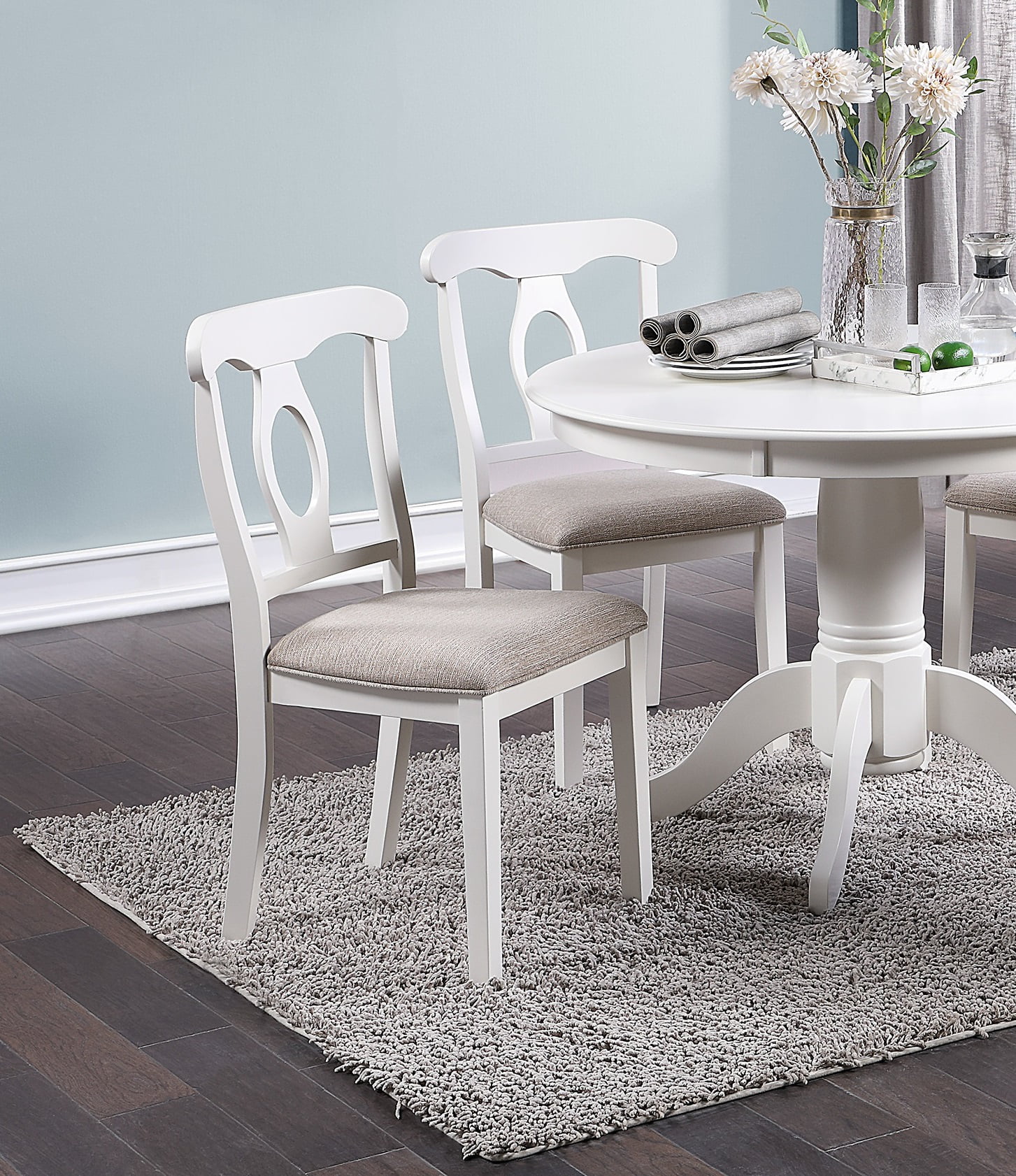 ikayaa Classic Design Dining Room 5pc Set Round Table 4x side Chairs Cushion Fabric Upholstery Seat Rubberwood Furniture