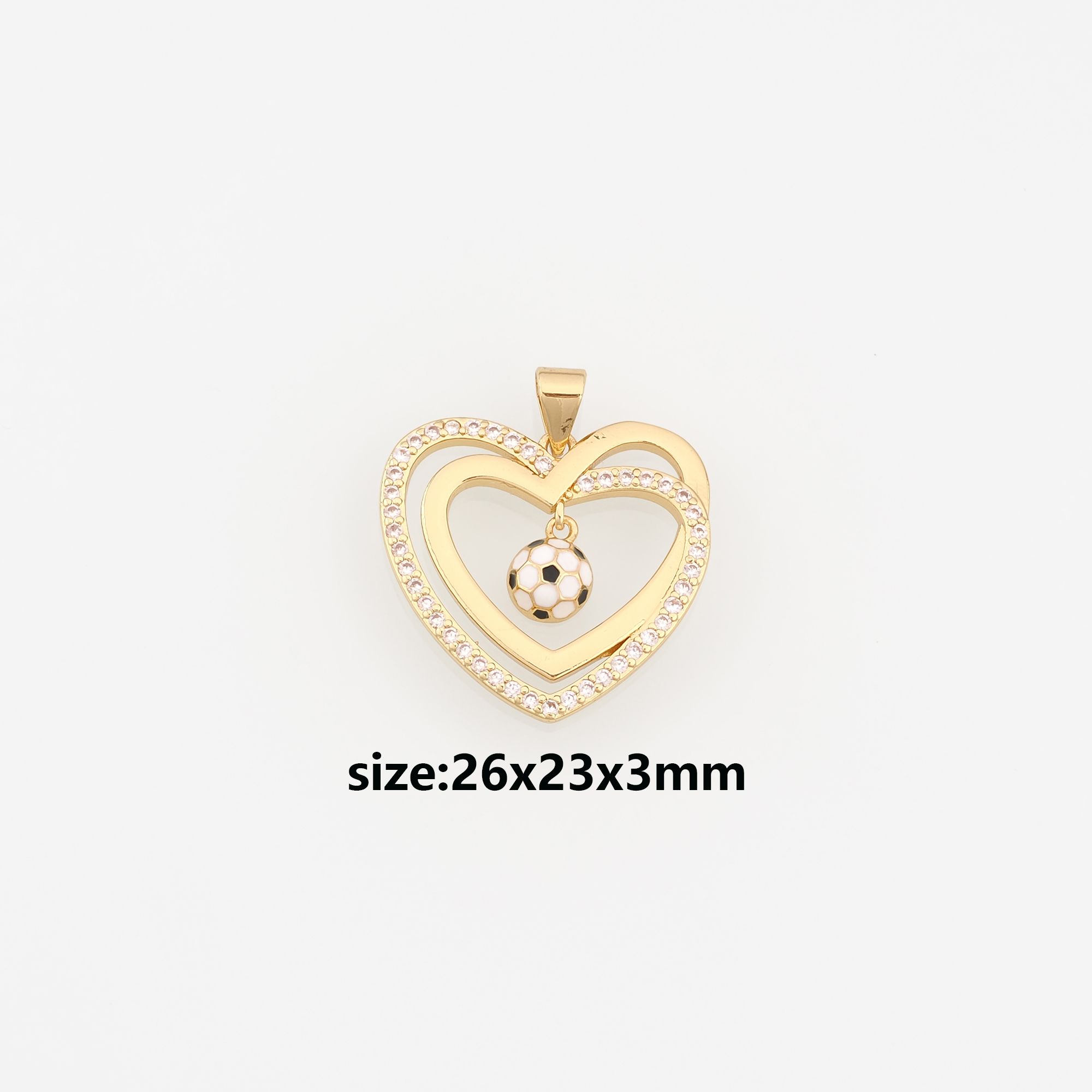 18K Gold Filled Heart Pendant,CZ Micro Pave Heart Football Charm Earrings Necklace for DIY Jewelry Making Supply