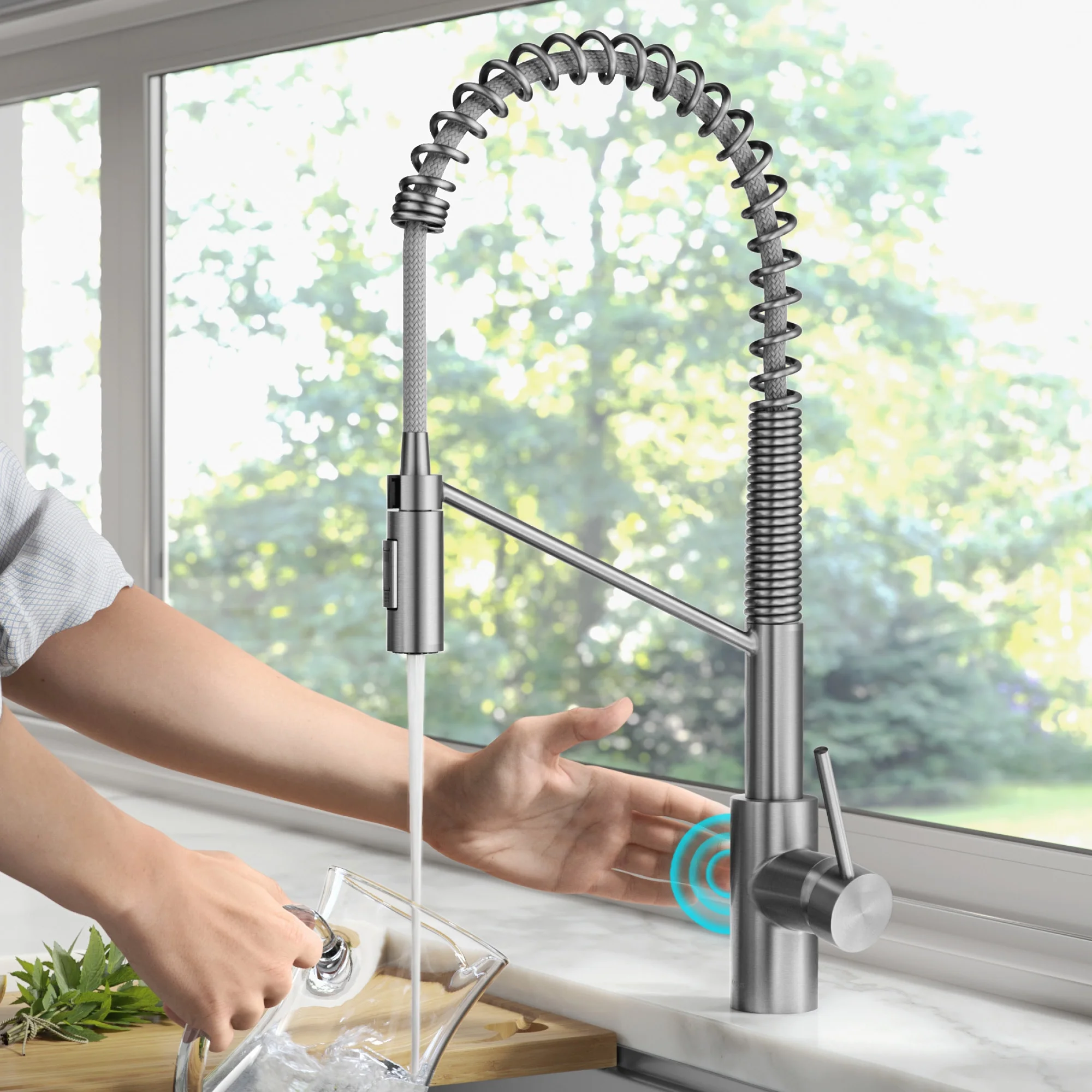 KRAUS Oletto Touchless Sensor Commercial Pull-Down Single Handle Kitchen Faucet with QuickDock Top Mount Assembly in Spot Free Stainless Steel