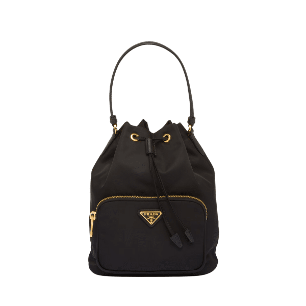 Prada Duet Re-Nylon Bucket Shoulder Bag Black 18Cm