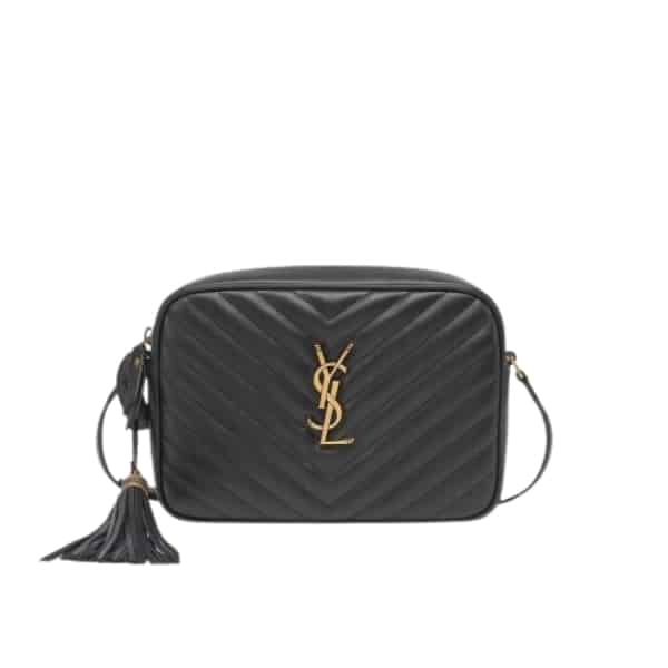 Saint Laurent Lou Camera Bag In Quilted Black Gold Leather 23Cm