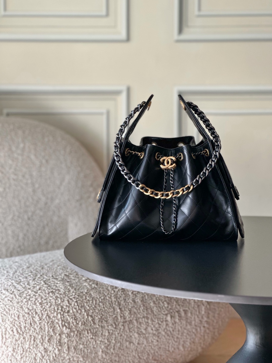 Chanel 25Bag 25C Oil-waxed leather black & gold small