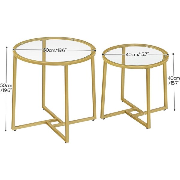 Coffee Table Set of 2,Gold End Table with Glass Top,Round Table
