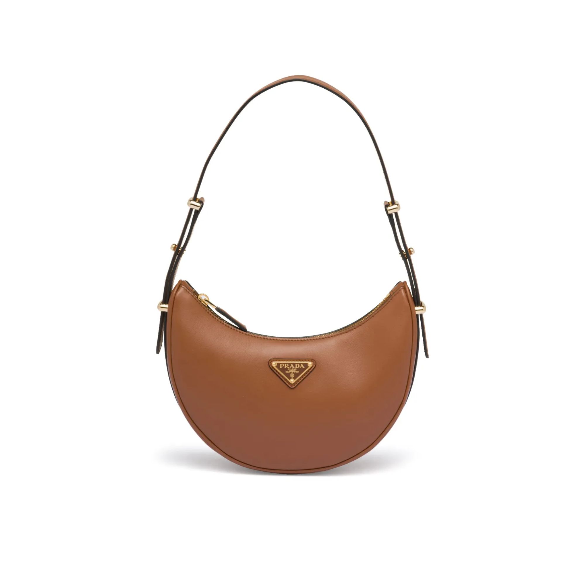 Prada Arqué Leather Shoulder Bag Cognac 22.5cm