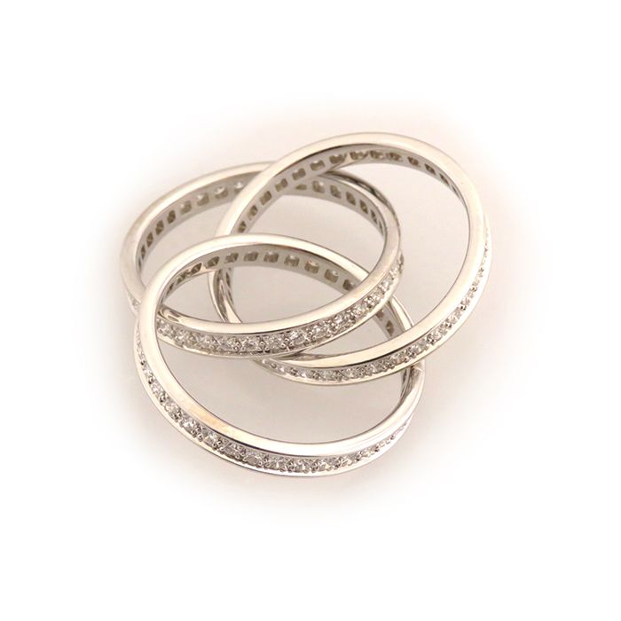 Cartier Trinity Three Bangles Ring 18K White Gold Diamond