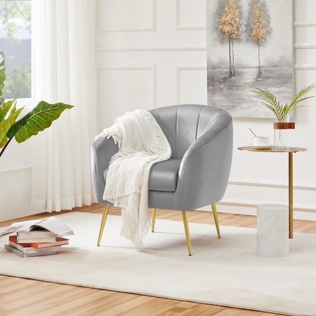 Yaheetech Velvet Accent Armchair Barrel Chair With Metal Legs For Living Room