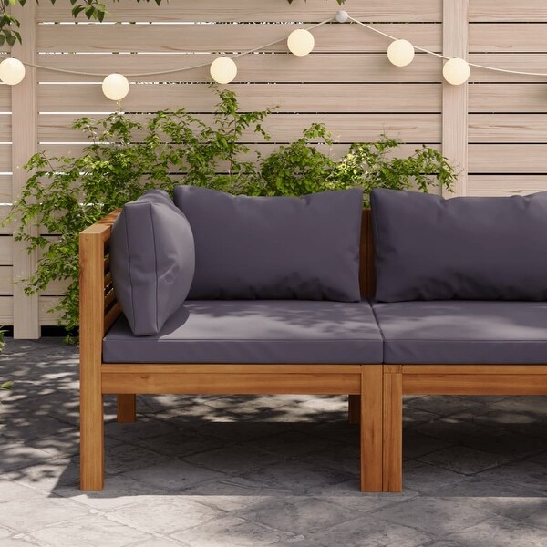vidaXL Sectional Corner Sofa with Dark Gray Cushions Solid Acacia Wood