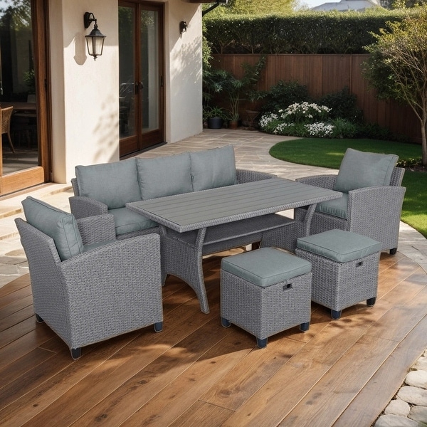 6 Pcs Patio Sofa Chair Set with Table and Cushions,Grey