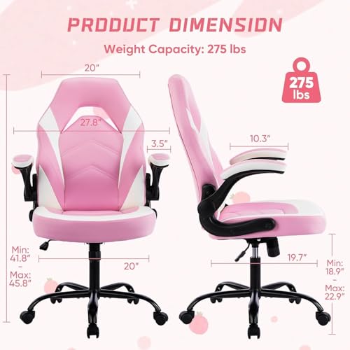 OLIXIS Computer Gaming Chair - PU Leather Ergonomic Lumbar Support with Flip-up Armrest and 360° Swivel Wheels, Height Adjustable Task Home Office Desk Video Racing, Blue
