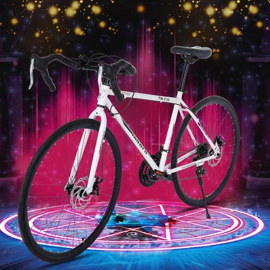 Lightweight Aluminum Road Bike – 700c Wheels Mountain Road Bike Begasso Simanos Aluminum Frame Full Suspension, 21 Speed Disc Brakes Mens/Womens Fashionable Road Bicycle
