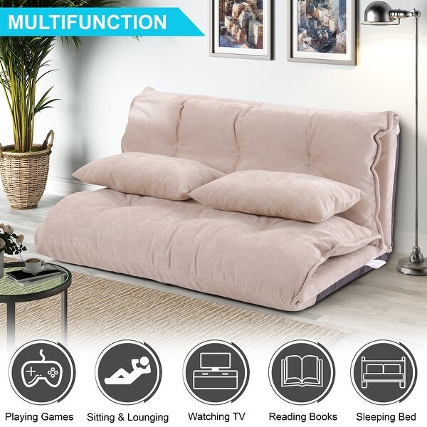 Lazy Sofa Adjustable Folding Futon Sofa with Pillows