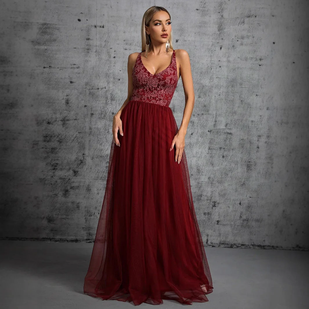 Elegant V-Neck Strappy A-Line Evening GownClistos